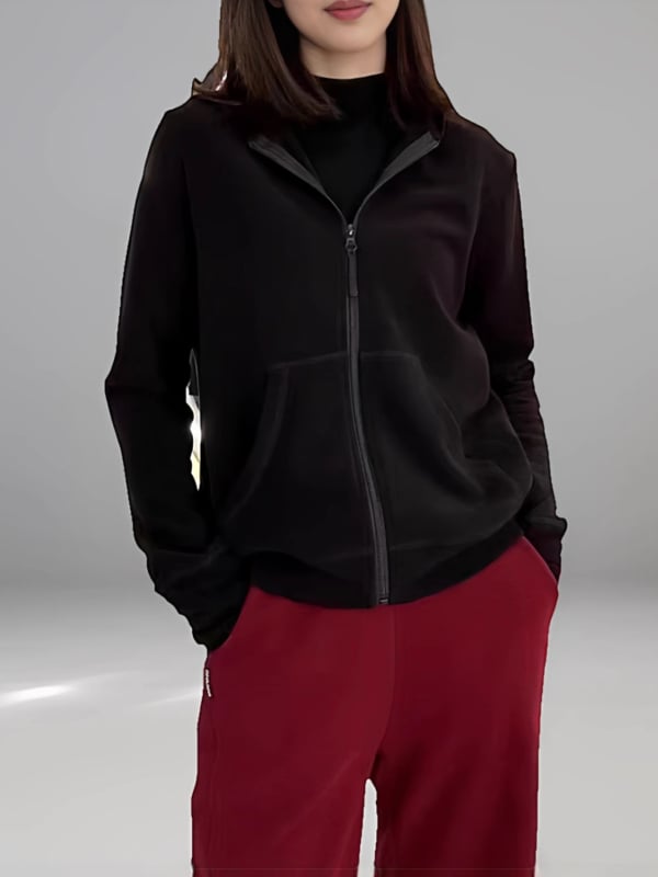 Hanorac cu glugă Derong din amestec acrilic-modal, model 3D, croială lejeră, fermoar, pentru femei