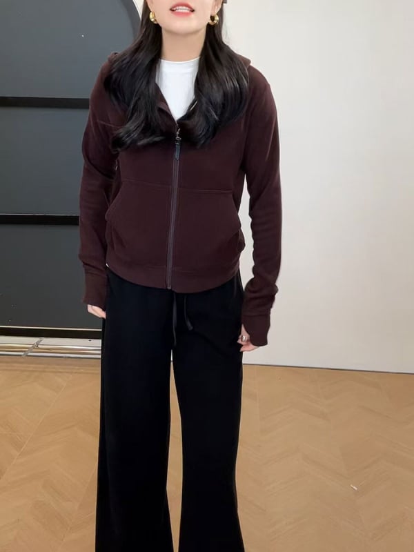 Hanorac cu glugă Derong din amestec acrilic-modal, model 3D, croială lejeră, fermoar, pentru femei