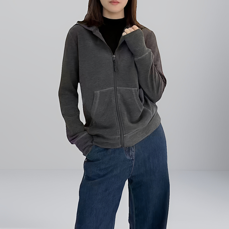 Hanorac cu glugă Derong din amestec acrilic-modal, model 3D, croială lejeră, fermoar, pentru femei