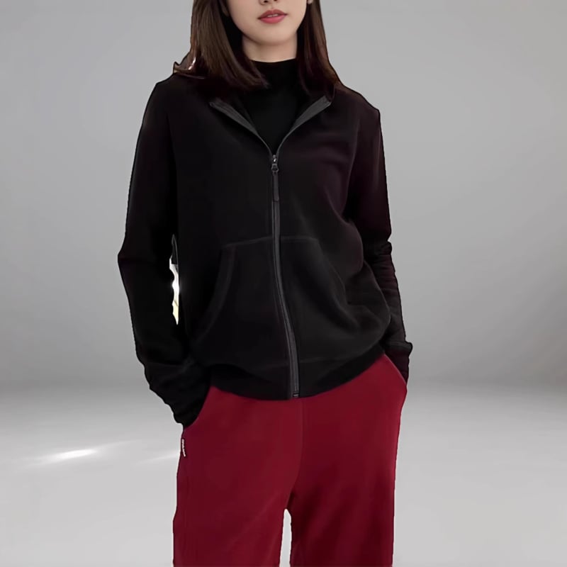 Hanorac cu glugă Derong din amestec acrilic-modal, model 3D, croială lejeră, fermoar, pentru femei