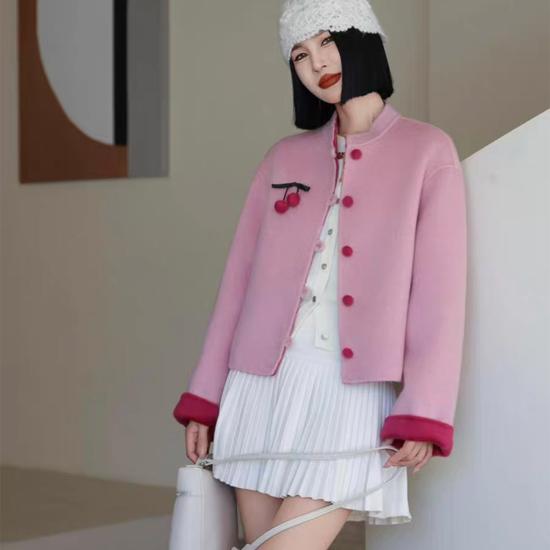 Palton femei din lână de oaie, guler stand, model cu potrivire cromatică, lungime normală, toamnă 2025