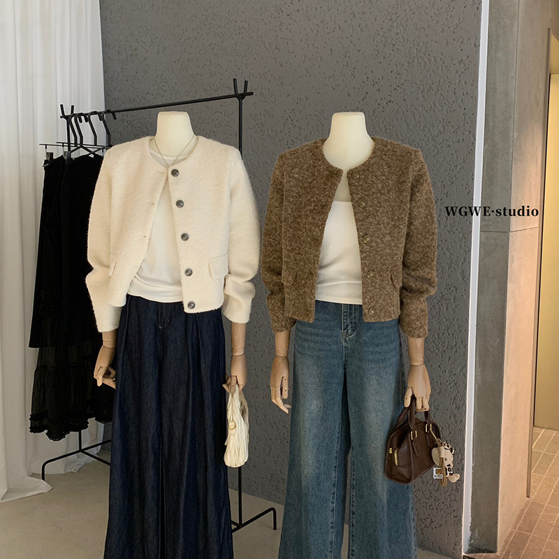 Cardigan top, tricot din lână, stil coreean, croială lejeră, material îngroșat