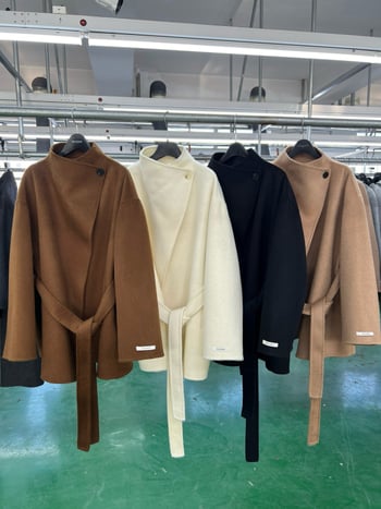 Palto de lână pentru femei cu guler înalt, lână dublă față, lungime regulată, mâneci Raglan, închidere cu nasturi pe un rând, stil minimalist casual coreean