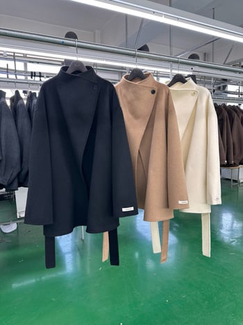 Palto de lână pentru femei cu guler înalt, lână dublă față, lungime regulată, mâneci Raglan, închidere cu nasturi pe un rând, stil minimalist casual coreean