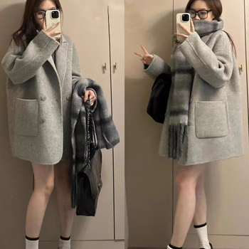 Palton din lână pentru femei, țesătură chenille, model 3D, siluetă A-line, guler cu blană de iepure