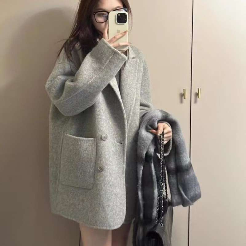 Palton din lână pentru femei, țesătură chenille, model 3D, siluetă A-line, guler cu blană de iepure