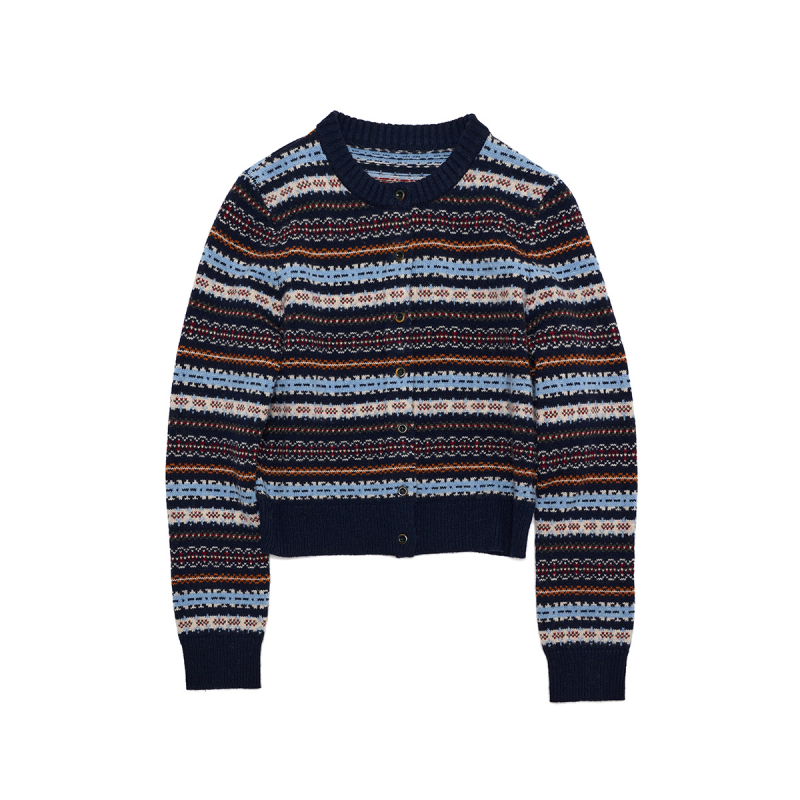 Daihe U ranoj proljetnoj casual kratkoj vunenoj kardiganu s okruglim izrezom i Fair Isle žakardom, model H0042