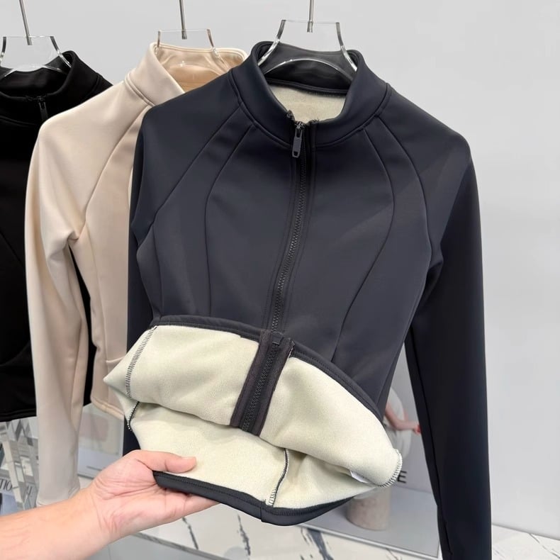 Jachetă damă de toamnă-iarnă, slim-fit, cu guler înălțat, fermoar, poliester, căptușeală groasă