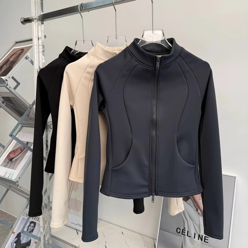 Jachetă damă de toamnă-iarnă, slim-fit, cu guler înălțat, fermoar, poliester, căptușeală groasă