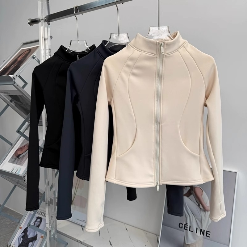 Jachetă damă de toamnă-iarnă, slim-fit, cu guler înălțat, fermoar, poliester, căptușeală groasă