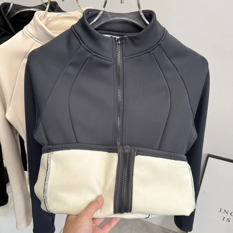 Jachetă damă de toamnă-iarnă, slim-fit, cu guler înălțat, fermoar, poliester, căptușeală groasă