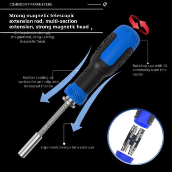 77 v 1 teleskopická pevná ráčňová súprava skrutkovačov, magnetická a izolovaná, z chróm-vanádiovej ocele