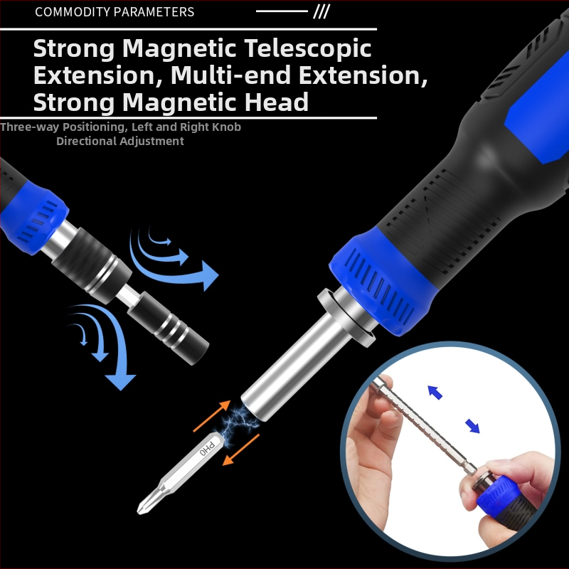 77 v 1 teleskopická pevná ráčňová súprava skrutkovačov, magnetická a izolovaná, z chróm-vanádiovej ocele