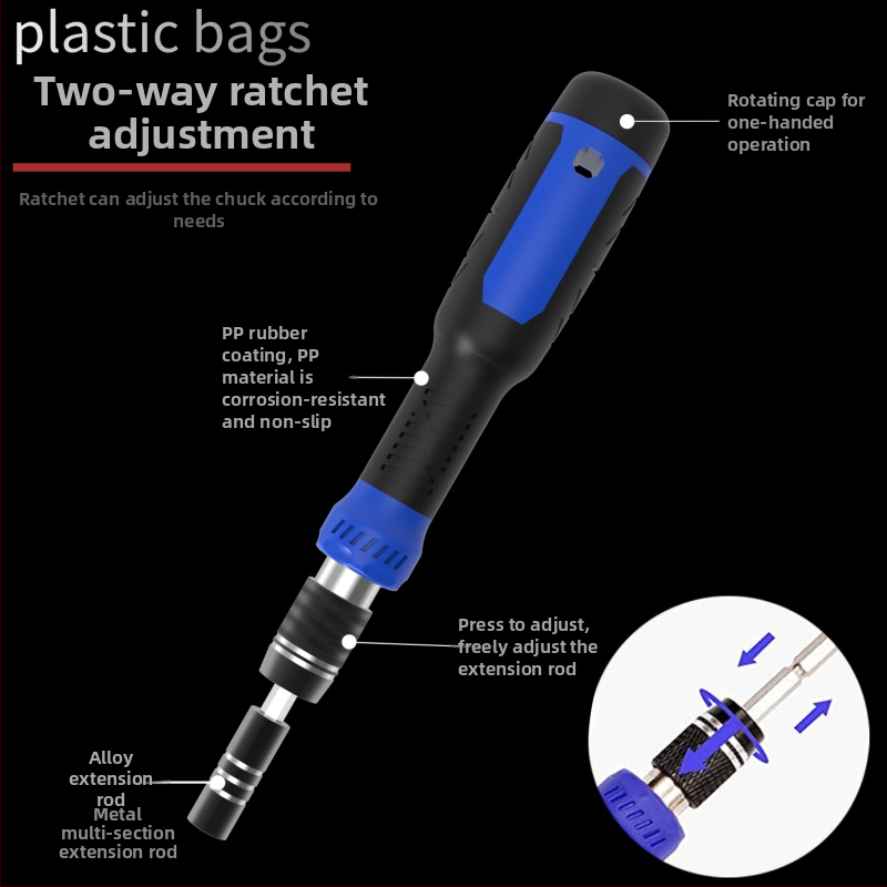 77 v 1 teleskopická pevná ráčňová súprava skrutkovačov, magnetická a izolovaná, z chróm-vanádiovej ocele