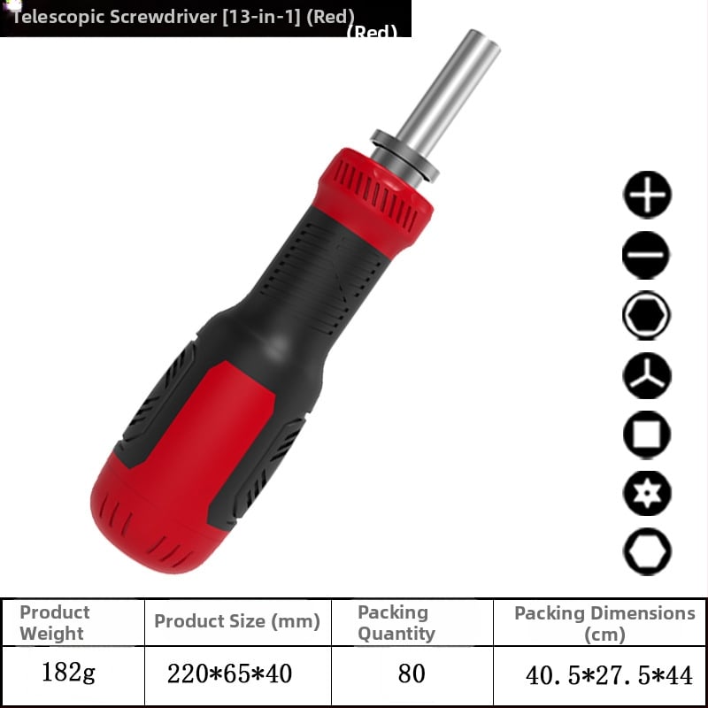 77 v 1 teleskopická pevná ráčňová súprava skrutkovačov, magnetická a izolovaná, z chróm-vanádiovej ocele