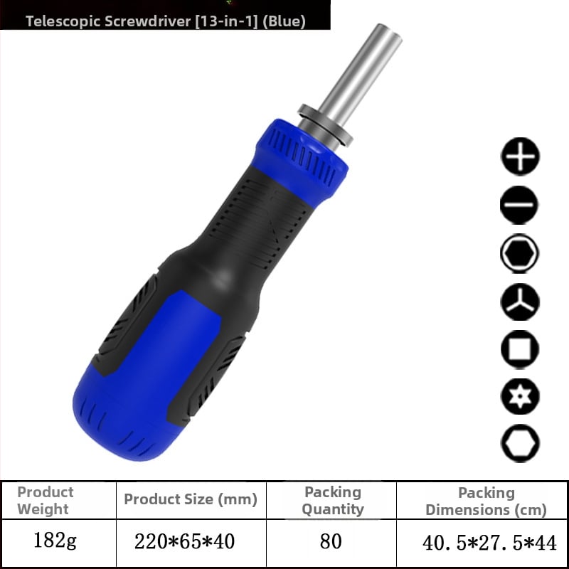 77 v 1 teleskopická pevná ráčňová súprava skrutkovačov, magnetická a izolovaná, z chróm-vanádiovej ocele