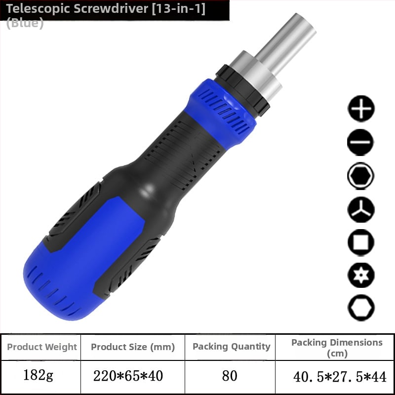 77 v 1 teleskopická pevná ráčňová súprava skrutkovačov, magnetická a izolovaná, z chróm-vanádiovej ocele