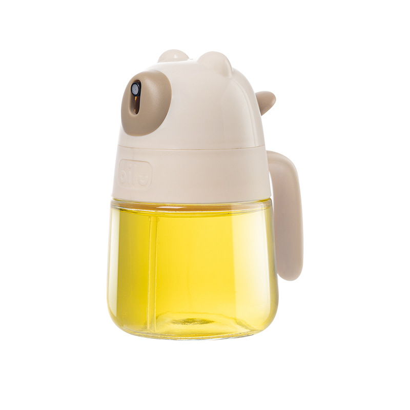 Sticlă de ulei din sticlă în formă de urs, fără picuri, pulverizator anti-scurgere; mecanism automat de deschidere-închidere; pentru ulei, oțet și sosuri; stil modern minimalist