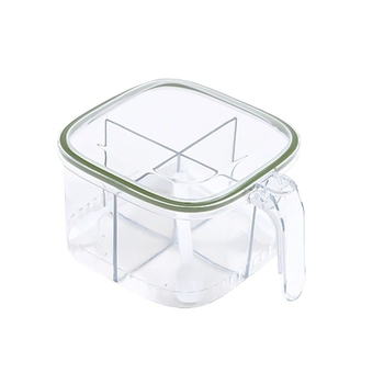 Cutie pentru condimente cu patru compartimente, etanșă, cu recipient integrat pentru sare și MSG – organizator de bucătărie din plastic, set complet