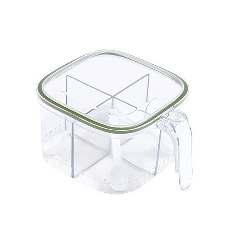 Cutie pentru condimente cu patru compartimente, etanșă, cu recipient integrat pentru sare și MSG – organizator de bucătărie din plastic, set complet