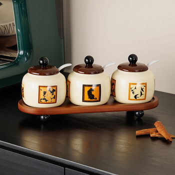 Set borcane ceramice pentru condimente cu capac – pentru condimente solide, stil japonez vintage