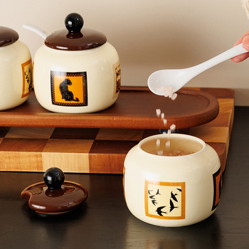 Set borcane ceramice pentru condimente cu capac – pentru condimente solide, stil japonez vintage