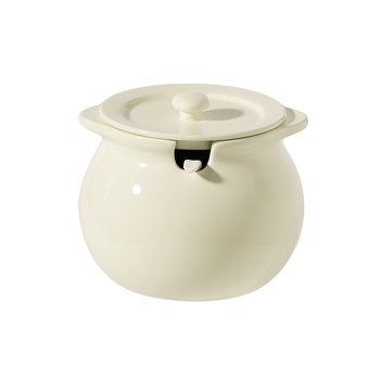 Vază ceramică pentru condimente lichide, cu mâner dublu, capac și linguriță; rezistent la temperaturi înalte