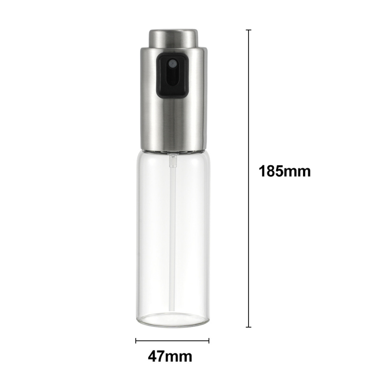 Sticlă de spray pentru ulei de bucătărie, oțel inoxidabil + sticlă, mecanism apăsat pentru pulverizare, aspect simplu și modern