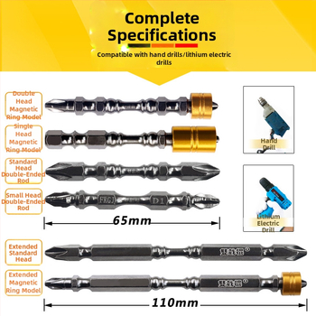 PH2 kereszthorny bitek dupla mágnesgyűrűvel, S2 szerszámacél, 65 mm és 110 mm hosszú nyakakkal