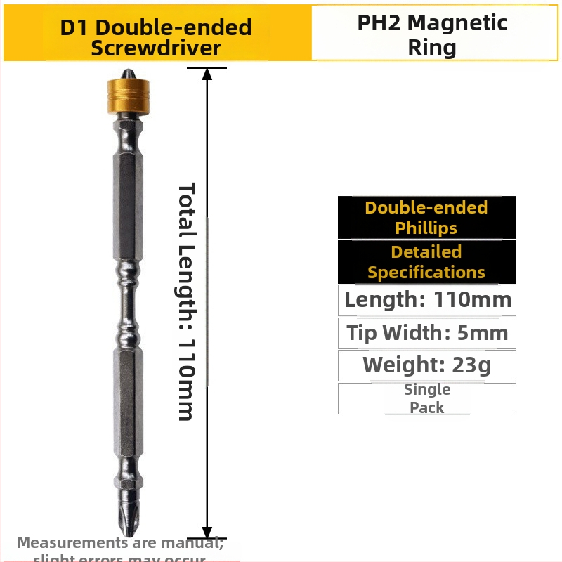 PH2 kereszthorny bitek dupla mágnesgyűrűvel, S2 szerszámacél, 65 mm és 110 mm hosszú nyakakkal