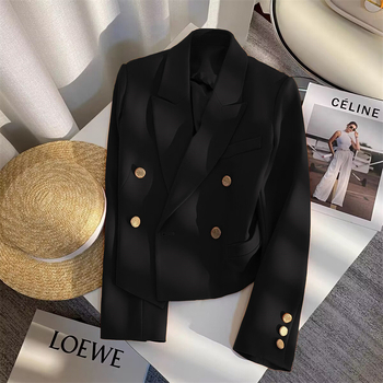 Női rövid kosztümkabát, koreai stílus, kosztüm gallér, hosszú ujjú, poliészter