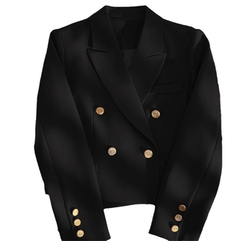 Női rövid kosztümkabát, koreai stílus, kosztüm gallér, hosszú ujjú, poliészter