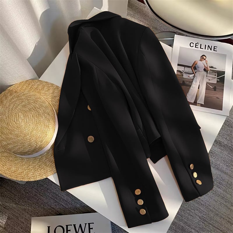 Női rövid kosztümkabát, koreai stílus, kosztüm gallér, hosszú ujjú, poliészter