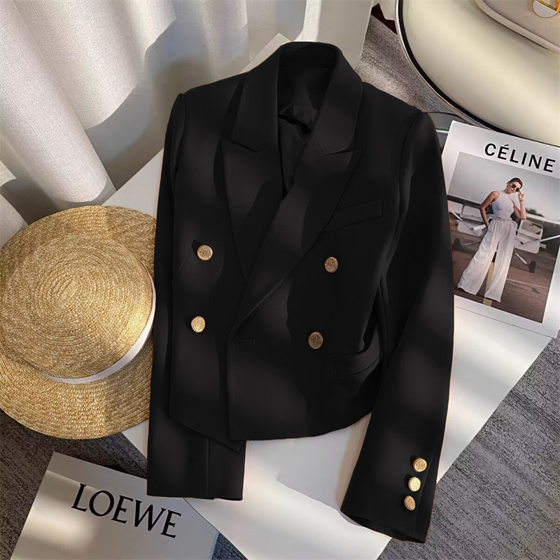 Női rövid kosztümkabát, koreai stílus, kosztüm gallér, hosszú ujjú, poliészter