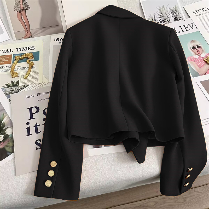 Női rövid kosztümkabát, koreai stílus, kosztüm gallér, hosszú ujjú, poliészter