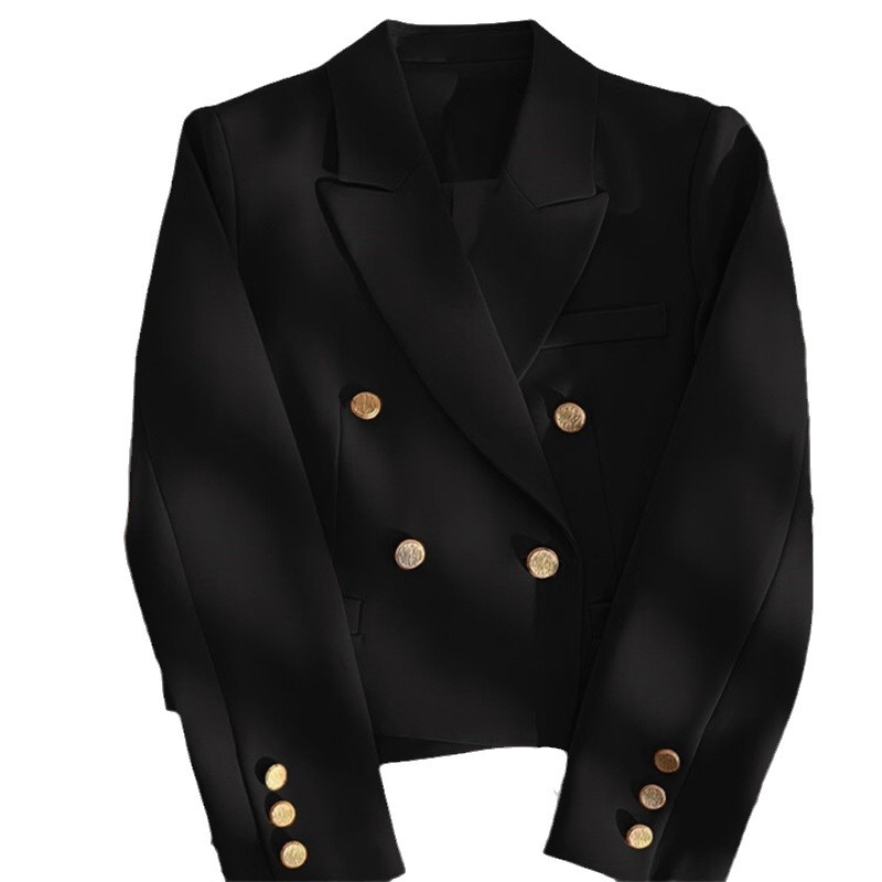 Női rövid kosztümkabát, koreai stílus, kosztüm gallér, hosszú ujjú, poliészter