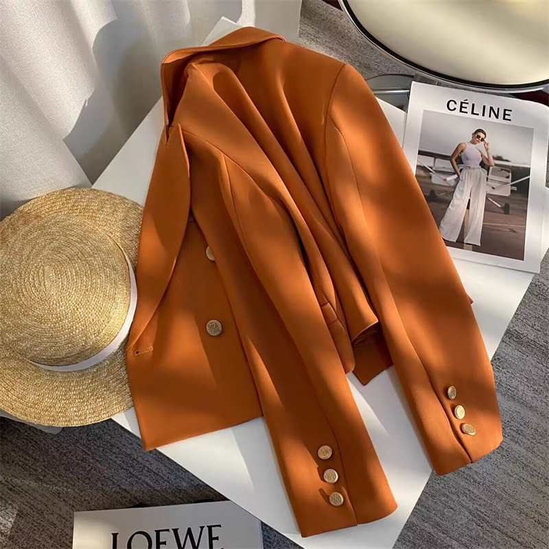 Női rövid kosztümkabát, koreai stílus, kosztüm gallér, hosszú ujjú, poliészter