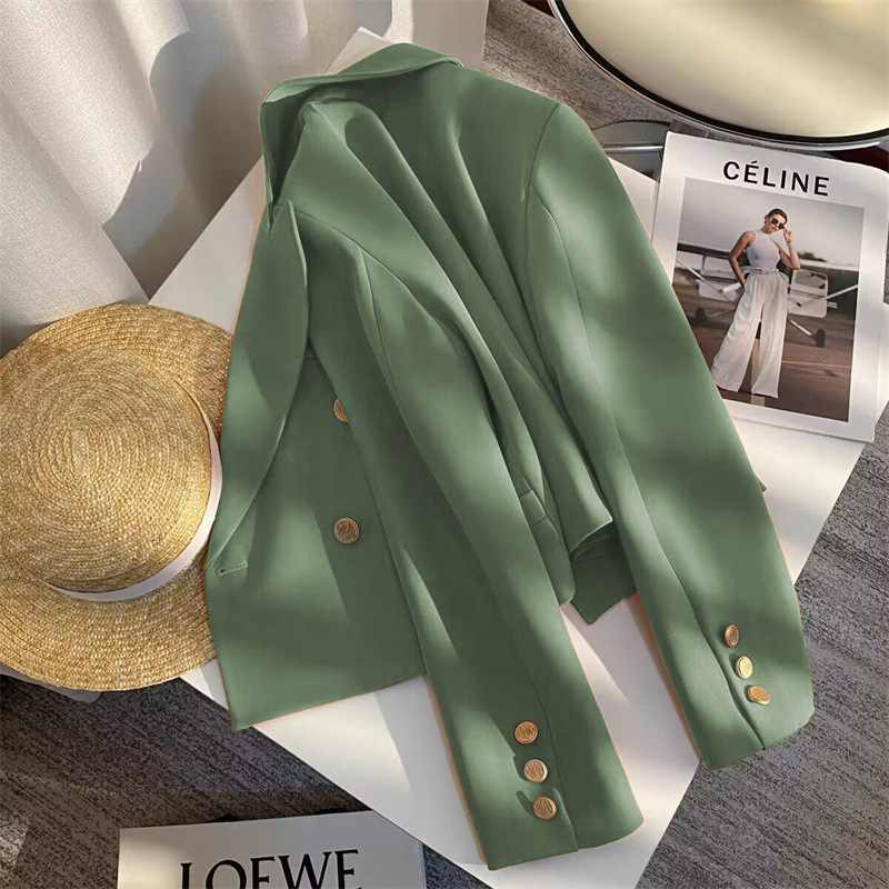 Női rövid kosztümkabát, koreai stílus, kosztüm gallér, hosszú ujjú, poliészter