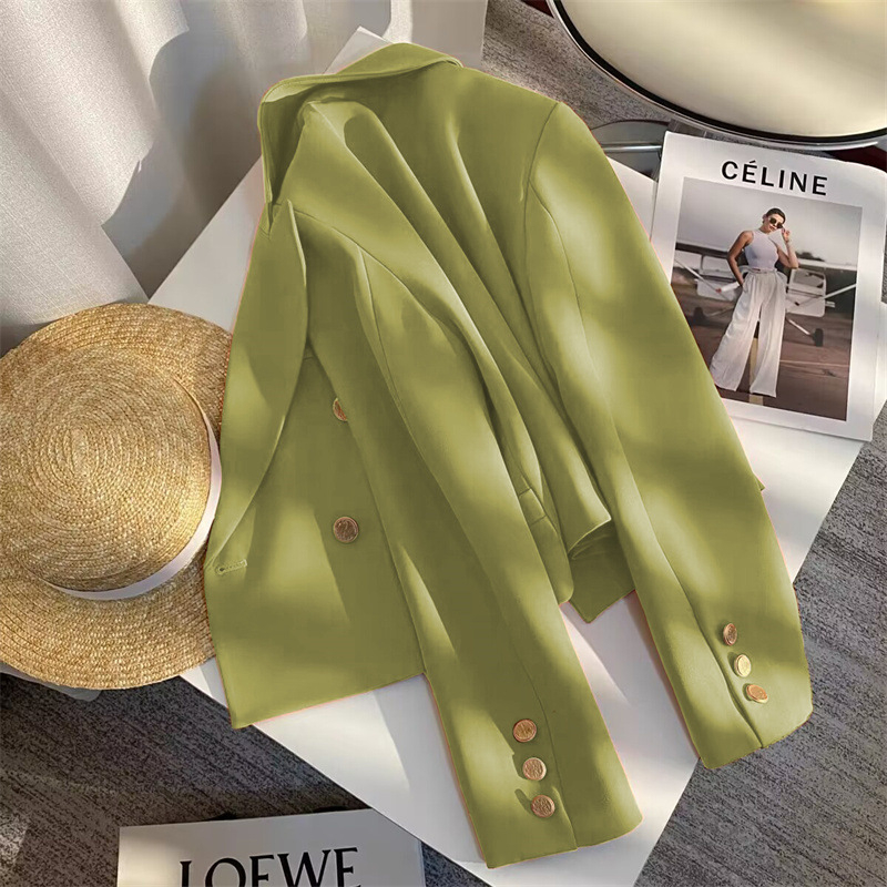 Női rövid kosztümkabát, koreai stílus, kosztüm gallér, hosszú ujjú, poliészter