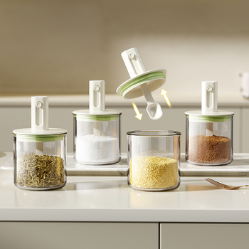 He dou Konyhai fűszertartó teleszkópos zárással, üveg- és PP-testtel, szilárd fűszerekhez (MSG)