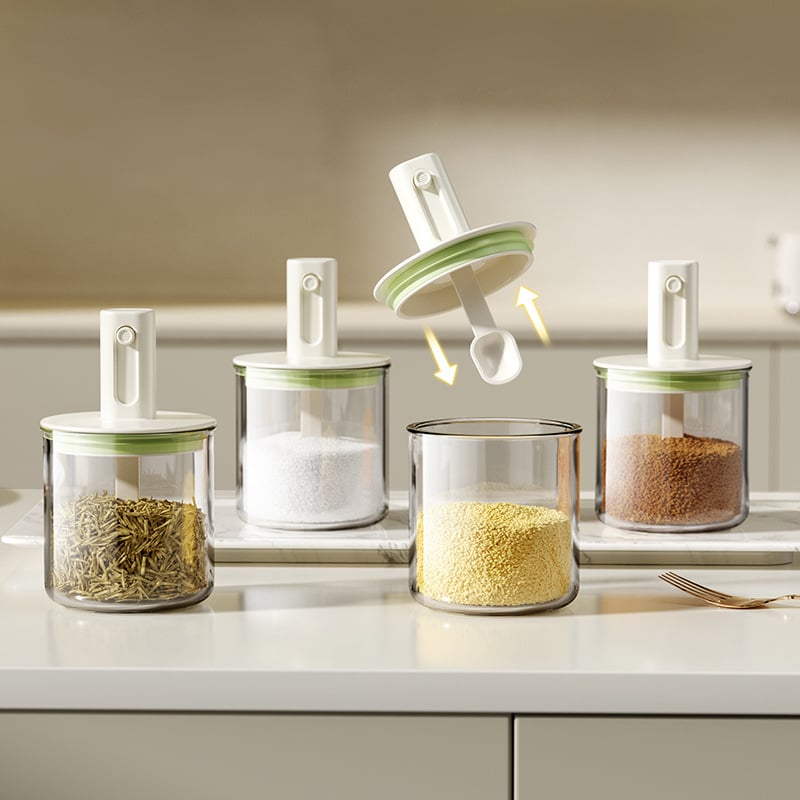 He dou Konyhai fűszertartó teleszkópos zárással, üveg- és PP-testtel, szilárd fűszerekhez (MSG)