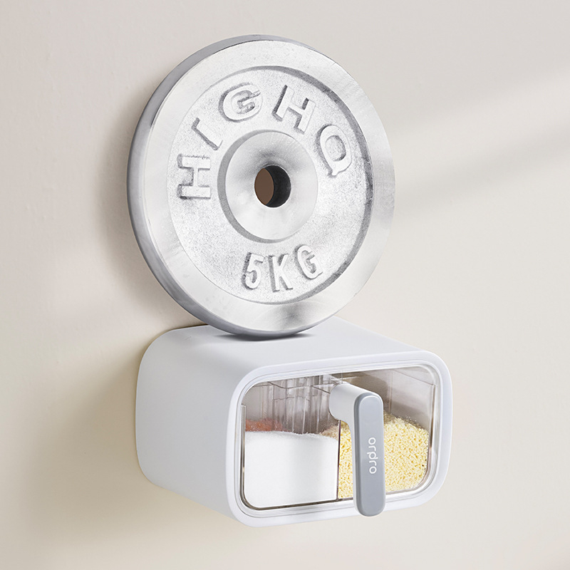 Falra szerelhető fűszertároló doboz, zárható, nedvességálló, integrált több rekesz a szilárd fűszerekhez, műanyag, testreszabható