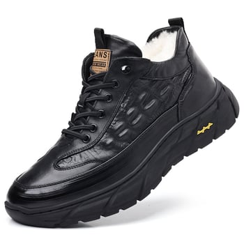 Férfi téli meleg bőrcipő polár anyaggal, magas szárú csizma
