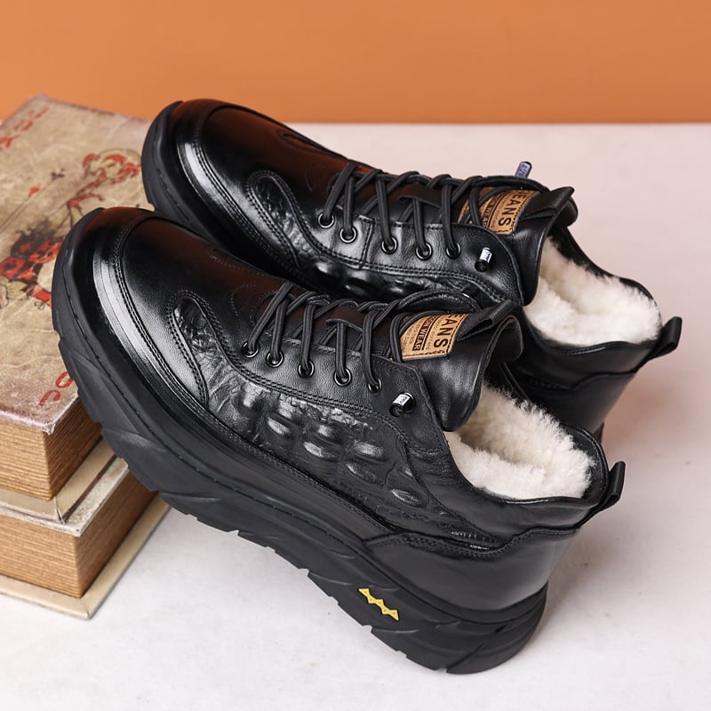 Férfi téli meleg bőrcipő polár anyaggal, magas szárú csizma