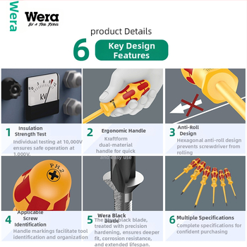 WERA izolovaná sada skrutkovačov — chróm-vanádová oceľ, nemagnetická, hmotnosť 0.15, PVC rukoväť