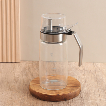 Γυάλινο μπουκάλι λαδιού με ενσωματωμένη βούρτσα, για ρίψη λαδιού, μοντέρνο μινιμαλιστικό στυλ, τυπωμένο λογότυπο