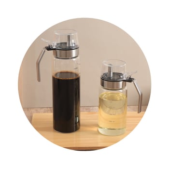 Γυάλινο μπουκάλι λαδιού με ενσωματωμένη βούρτσα, για ρίψη λαδιού, μοντέρνο μινιμαλιστικό στυλ, τυπωμένο λογότυπο