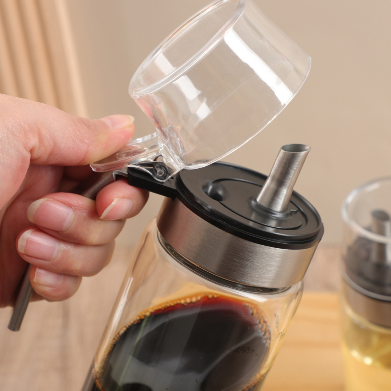 Γυάλινο μπουκάλι λαδιού με ενσωματωμένη βούρτσα, για ρίψη λαδιού, μοντέρνο μινιμαλιστικό στυλ, τυπωμένο λογότυπο