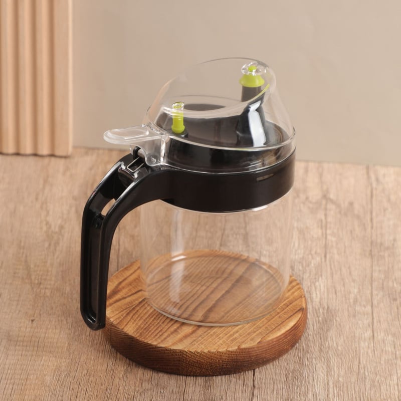 Γυάλινο μπουκάλι λαδιού με ενσωματωμένη βούρτσα, για ρίψη λαδιού, μοντέρνο μινιμαλιστικό στυλ, τυπωμένο λογότυπο