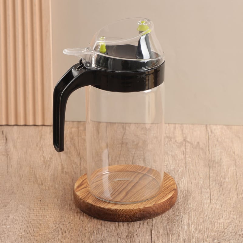 Γυάλινο μπουκάλι λαδιού με ενσωματωμένη βούρτσα, για ρίψη λαδιού, μοντέρνο μινιμαλιστικό στυλ, τυπωμένο λογότυπο